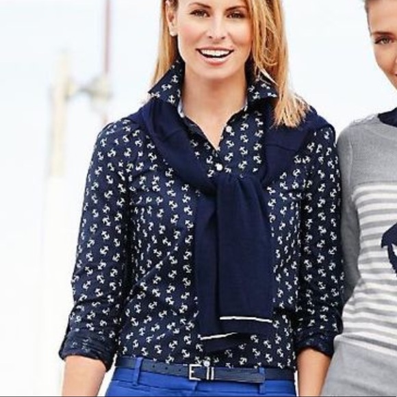 TALBOTS Size 6P Anchor button down cotton shirt